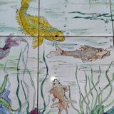 2 coffee tables wrought iron and lake tiles signed