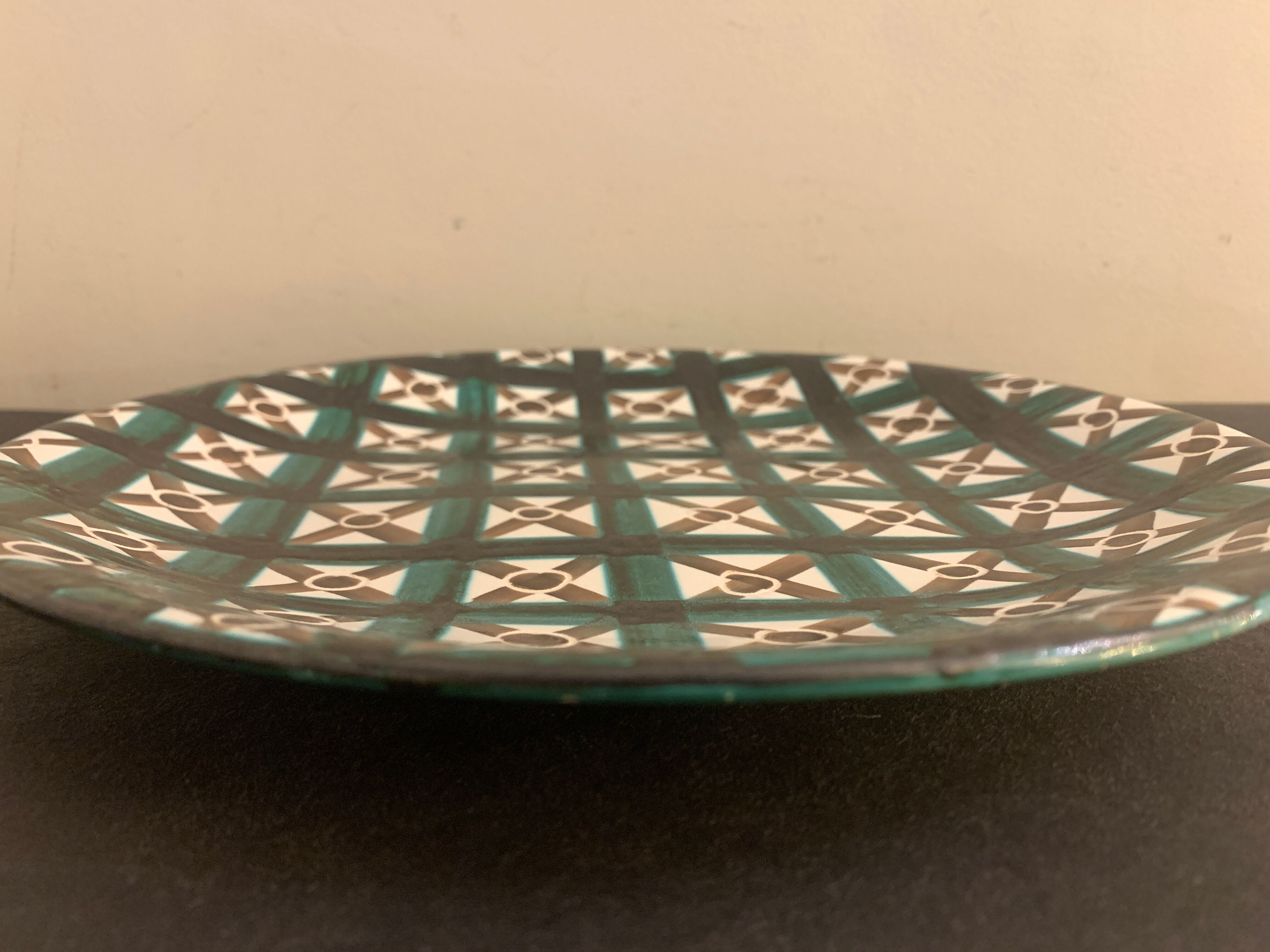Flat glazed ceramic plate by Robert Picault, Vallauris 1960