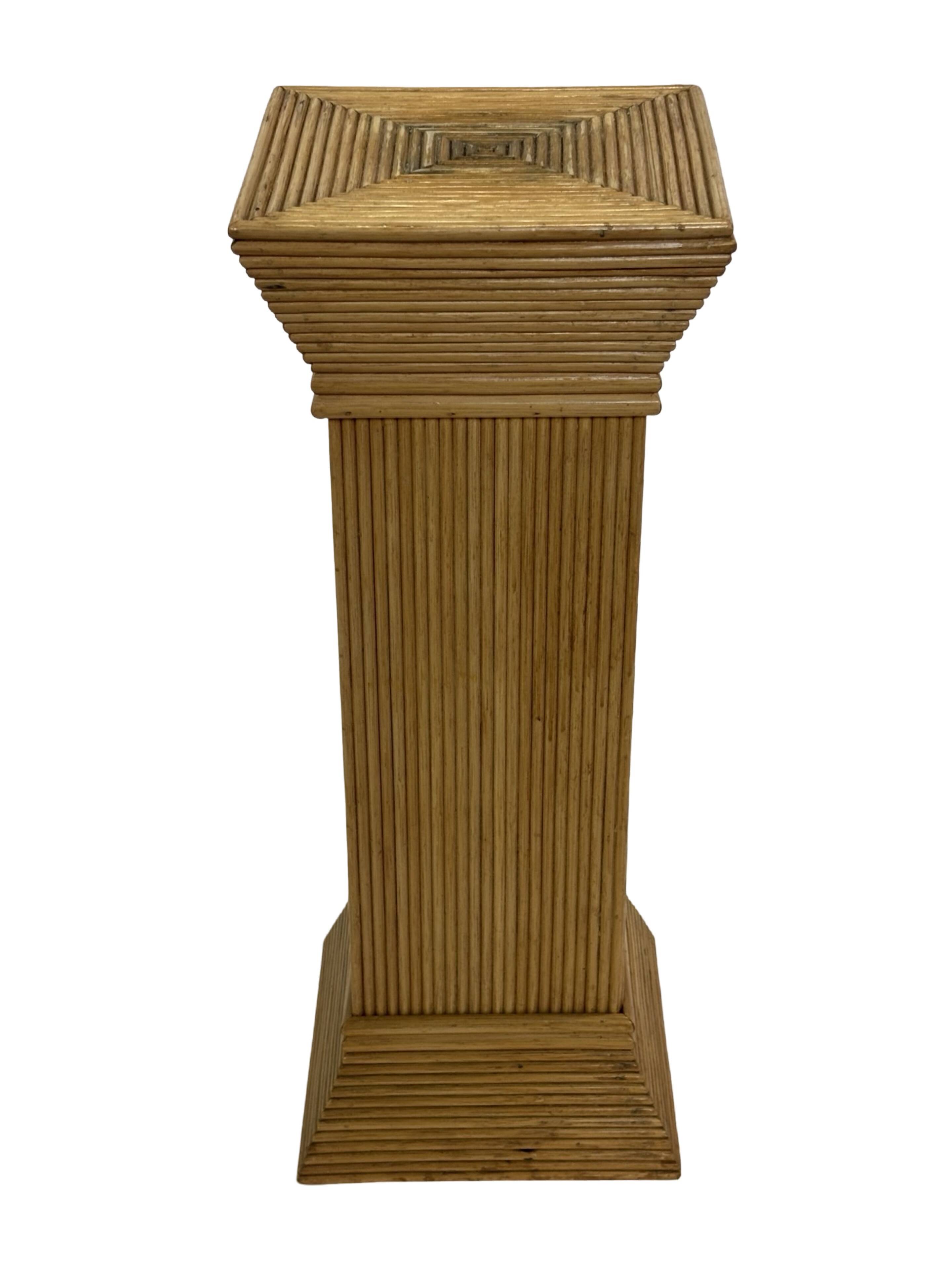 Vintage Rattan Column Planter Bamboo Bohemian Pillar '70s Rattan Mcguire