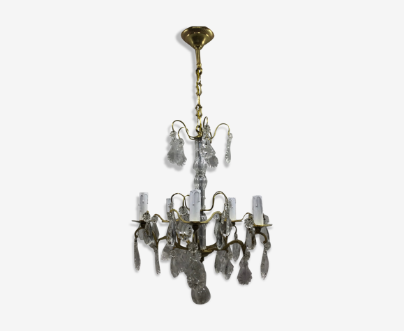 Lustre 5 lumières bronze et cristal
