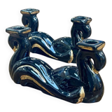 Pair of black and gold Vallauris ceramic candlesticks from the 1970s