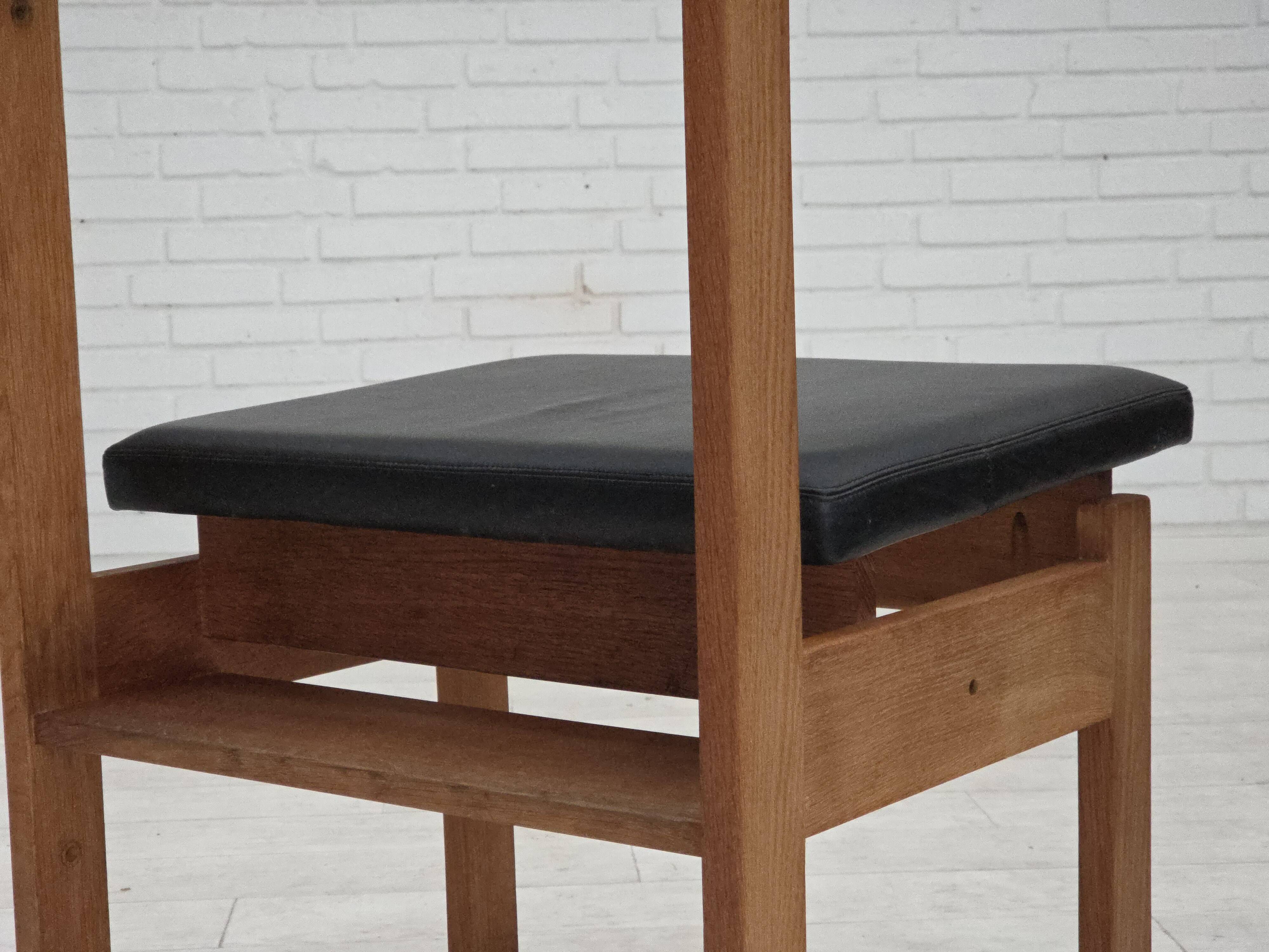 1970s, Danish design, set of 3 church chairs, leather, oak wood.