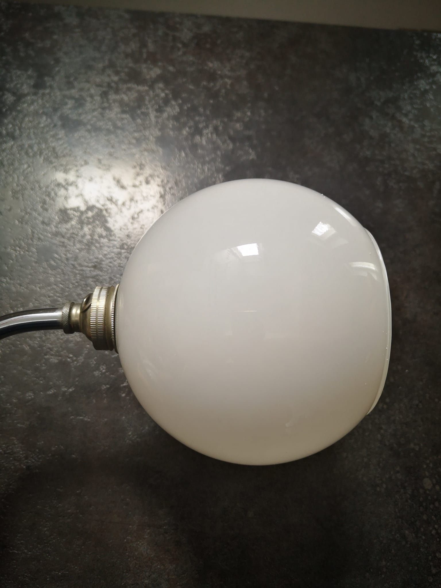 Wall lamp old opaline silver metal globe & porcelain base Art Deco 1930 TBE gooseneck