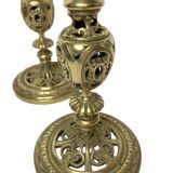 Pair of bronze torches chiseled with foliage, 19th century