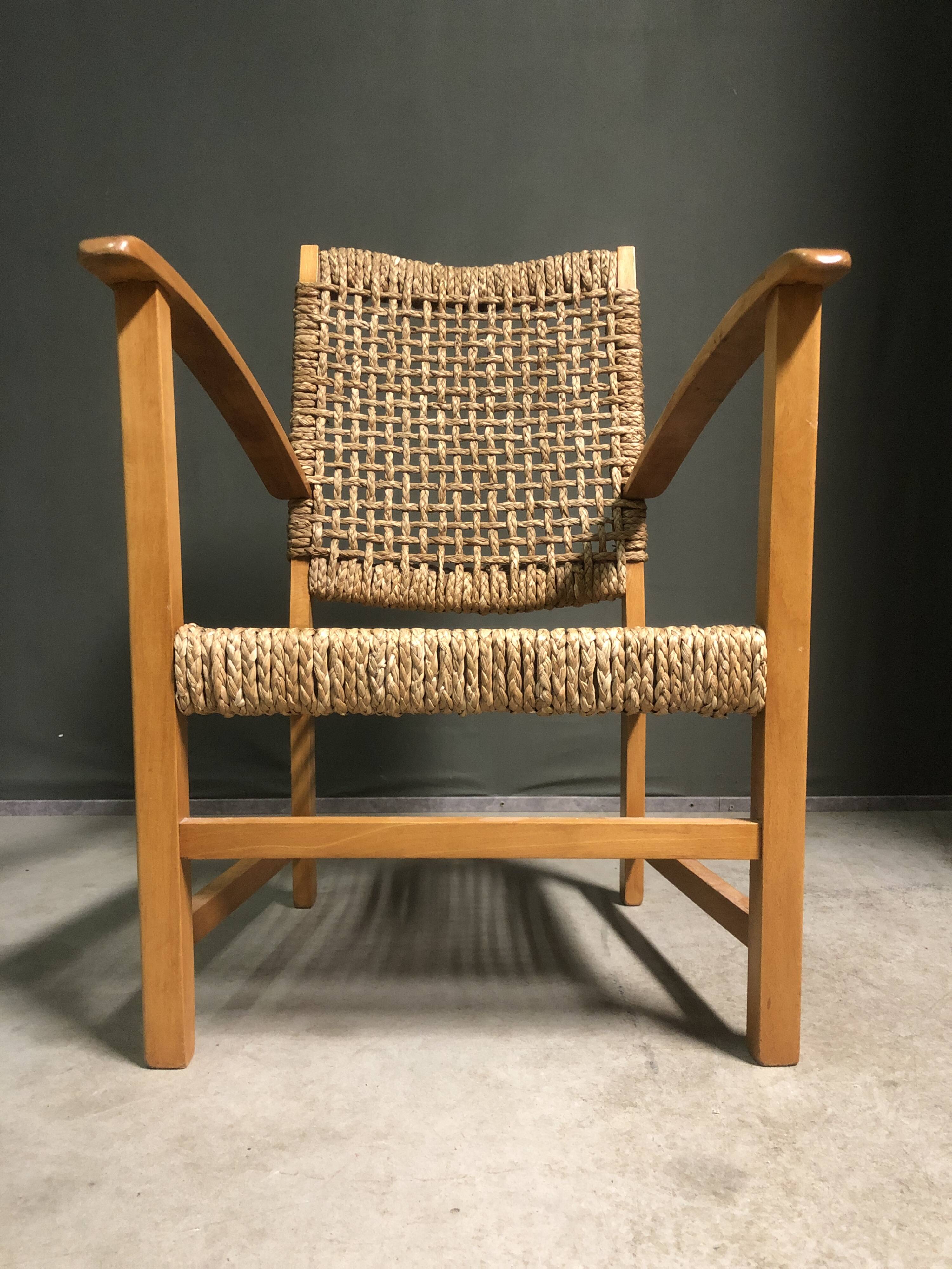 1950's French sea grass rope armchair
