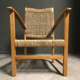 Fauteuil en corde de jonc de mer français des années 1950