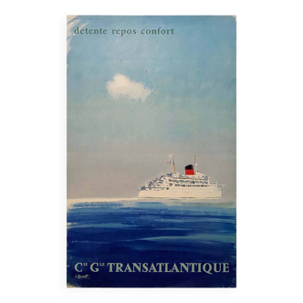 Affiche Originale d'Albert Brenet - Compagnie générale Transatlantique, détente, repos et confort