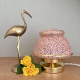 Antique art deco globe table lamp in pink and gold Clichy glass