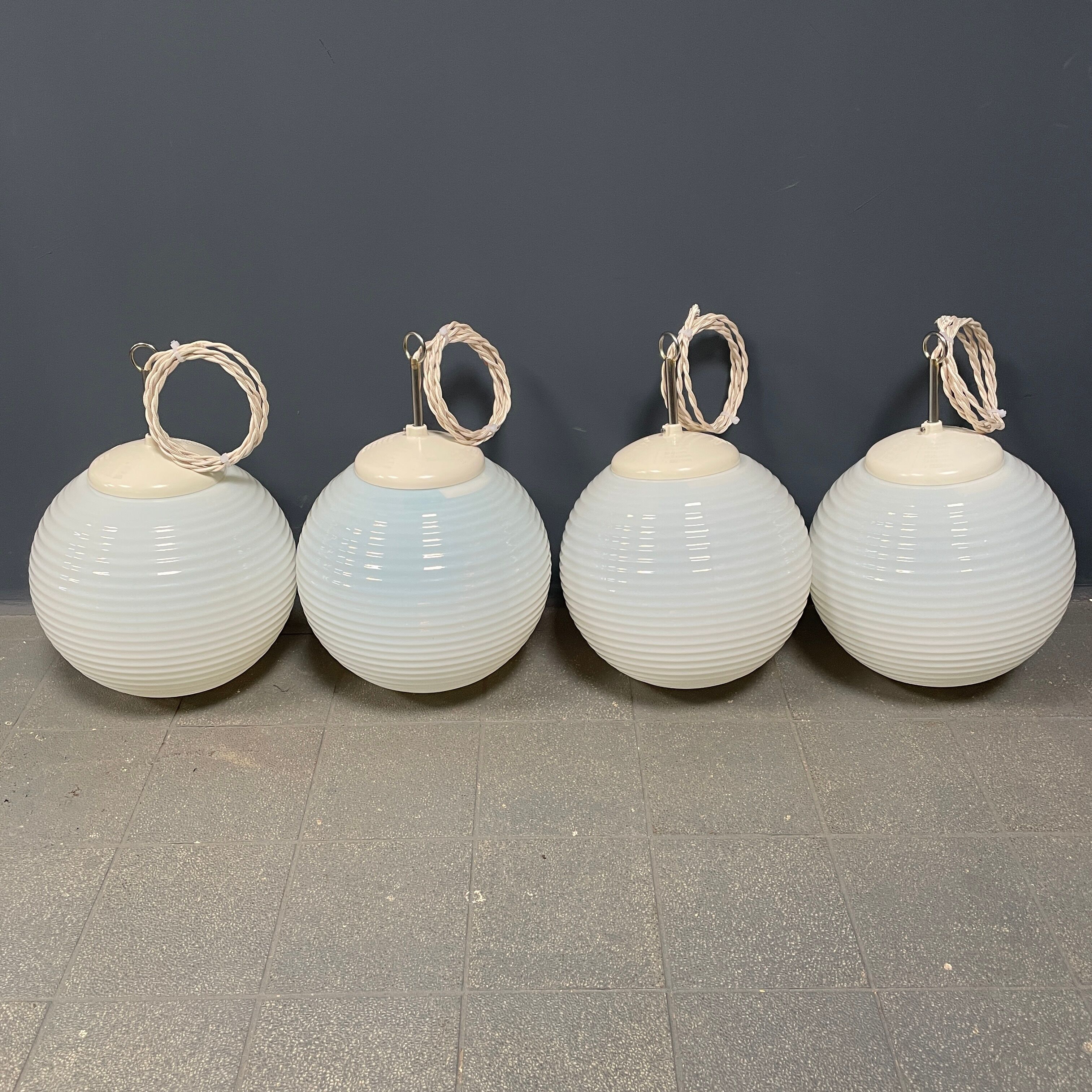 Mother of pearl opaline glass pendant lamps from the 1960s