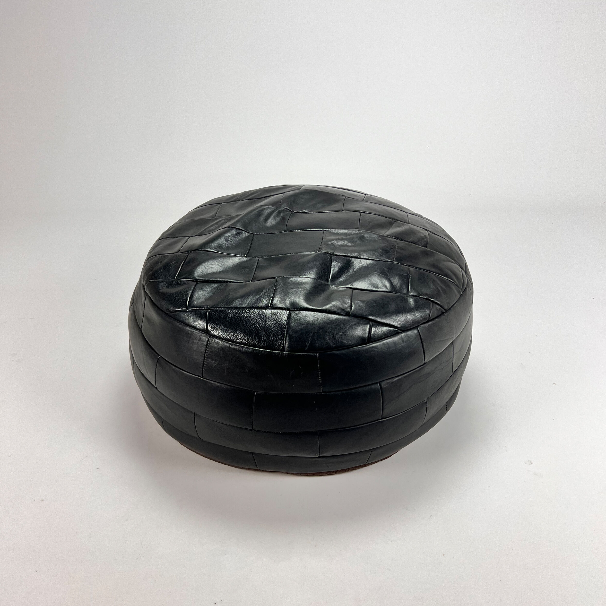 Vintage leather patchwork pouf, 1970