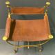 Fauteuil curule romain années 40, art deco cuir et laiton