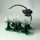 6 verres à vin Roemer avec gravure sur un support en fer forgé fait main, vintage