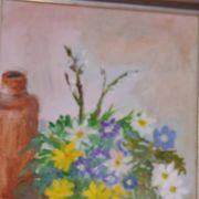 Huile sur toile originale suédoise – « Vase de fleurs » par Carola Bergling