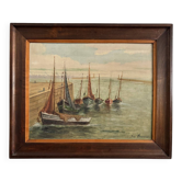 Oil on panel 20th century fishing boats by Jean Bernard Saint-Nazaire