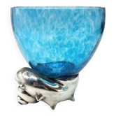 Coupe en verre RCR Colle, base en escargot en argent 925 par Carapelli & Miniati