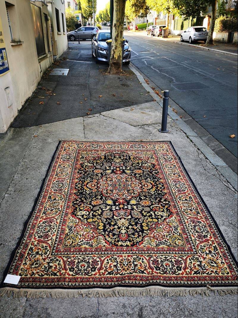 Large antique Persian rug Kashan Isfahan wool knotted floral (M3) 285x200 cm