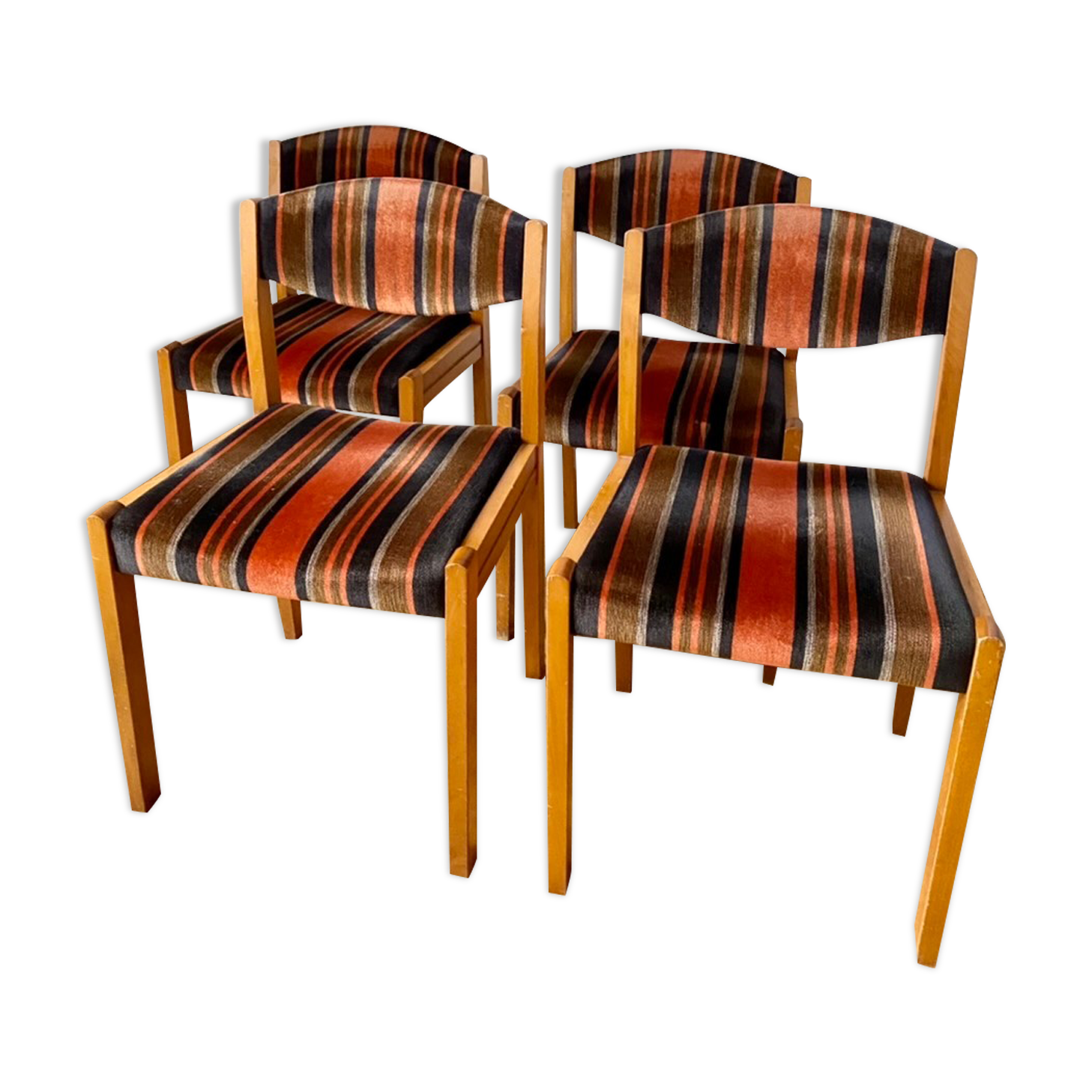 Set of 4 vintage chairs fabric and wood