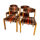 Set of 4 vintage chairs fabric and wood