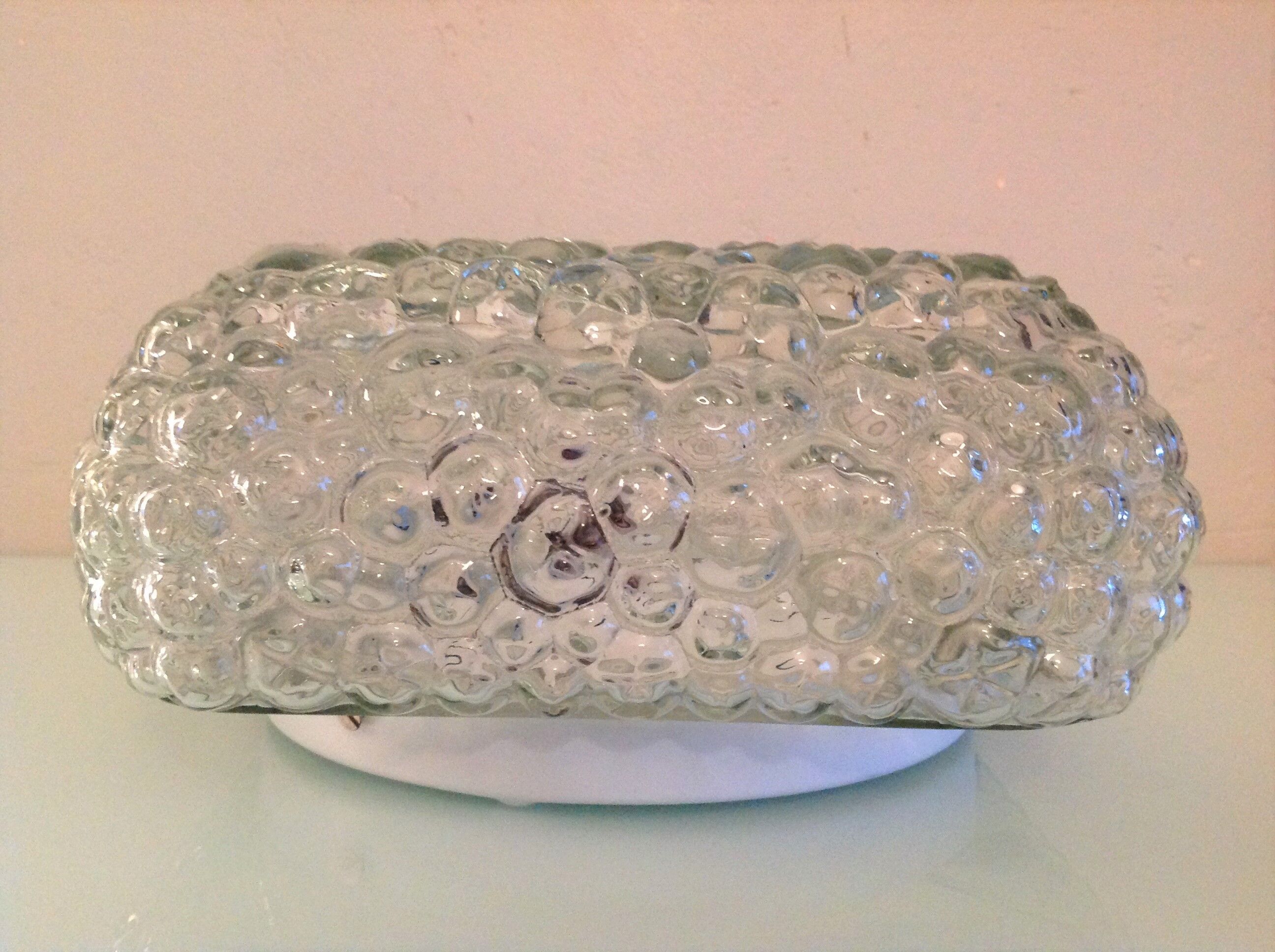 Plafonnier carré en verre bullé / vintage années 60-70
