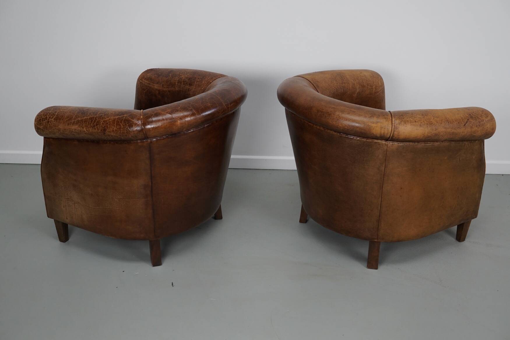Vintage Dutch cognac coloured leather club chair, set of 2