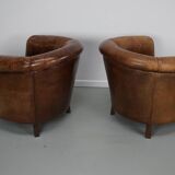 Vintage Dutch cognac coloured leather club chair, set of 2
