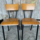 Paire de chaise ancienne metal noir + assise & dossier bois