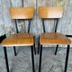 Pair of antique chairs in black metal + wooden seat & back
