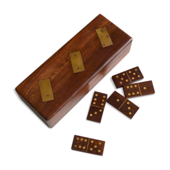 Box of brass and rosewood dominoes