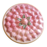 Glazed ceramic dessert plate with strawberry design.