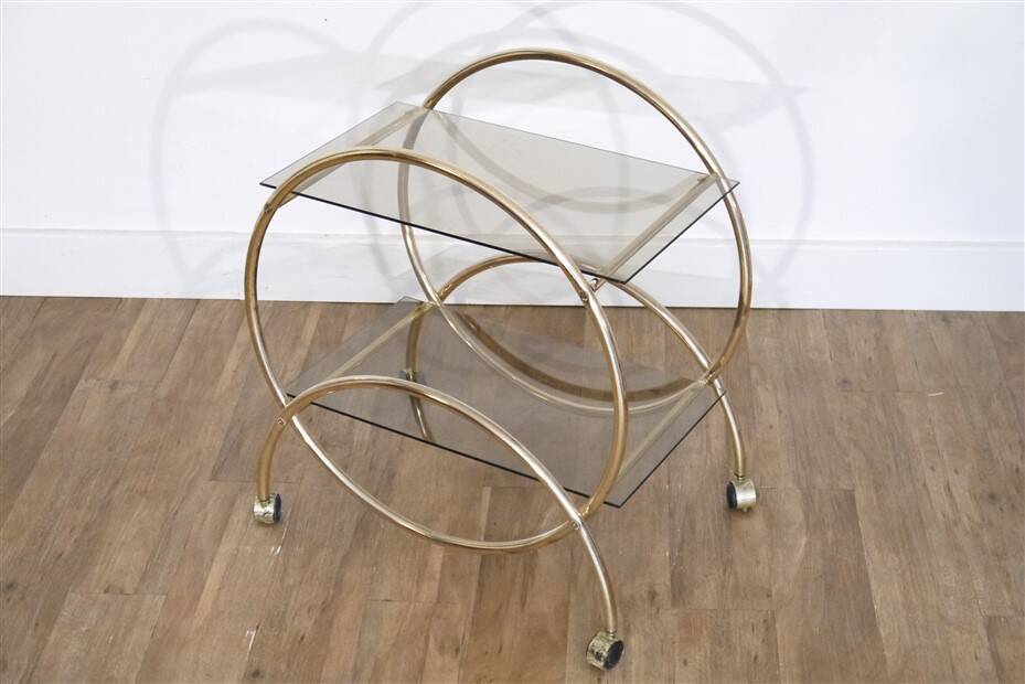 Glass and gold metal rolling trolley 1970
