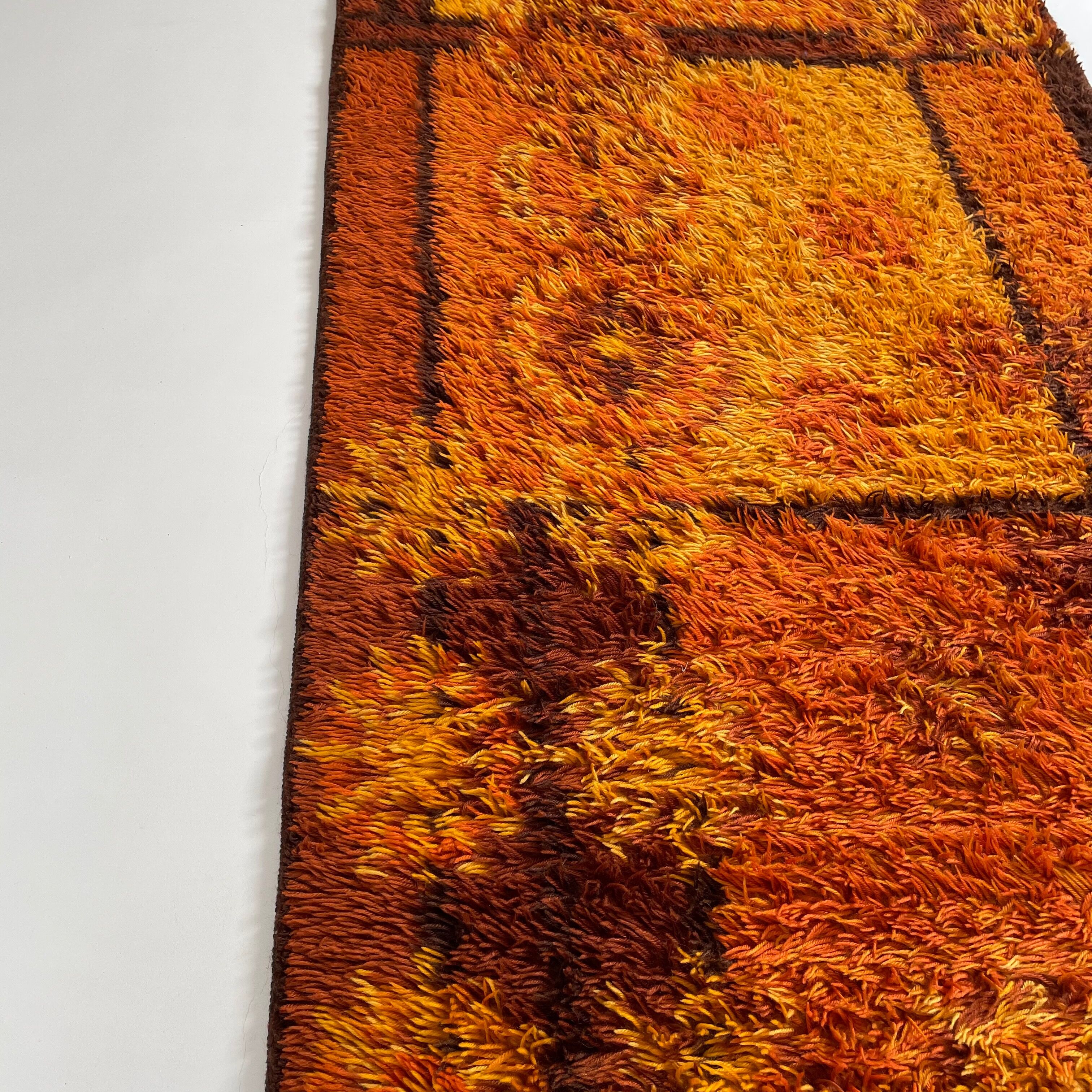 Original Scandinavian Square Pattern Rya Rug by Ege Taepper, 1960s, Denmark 96x161cm