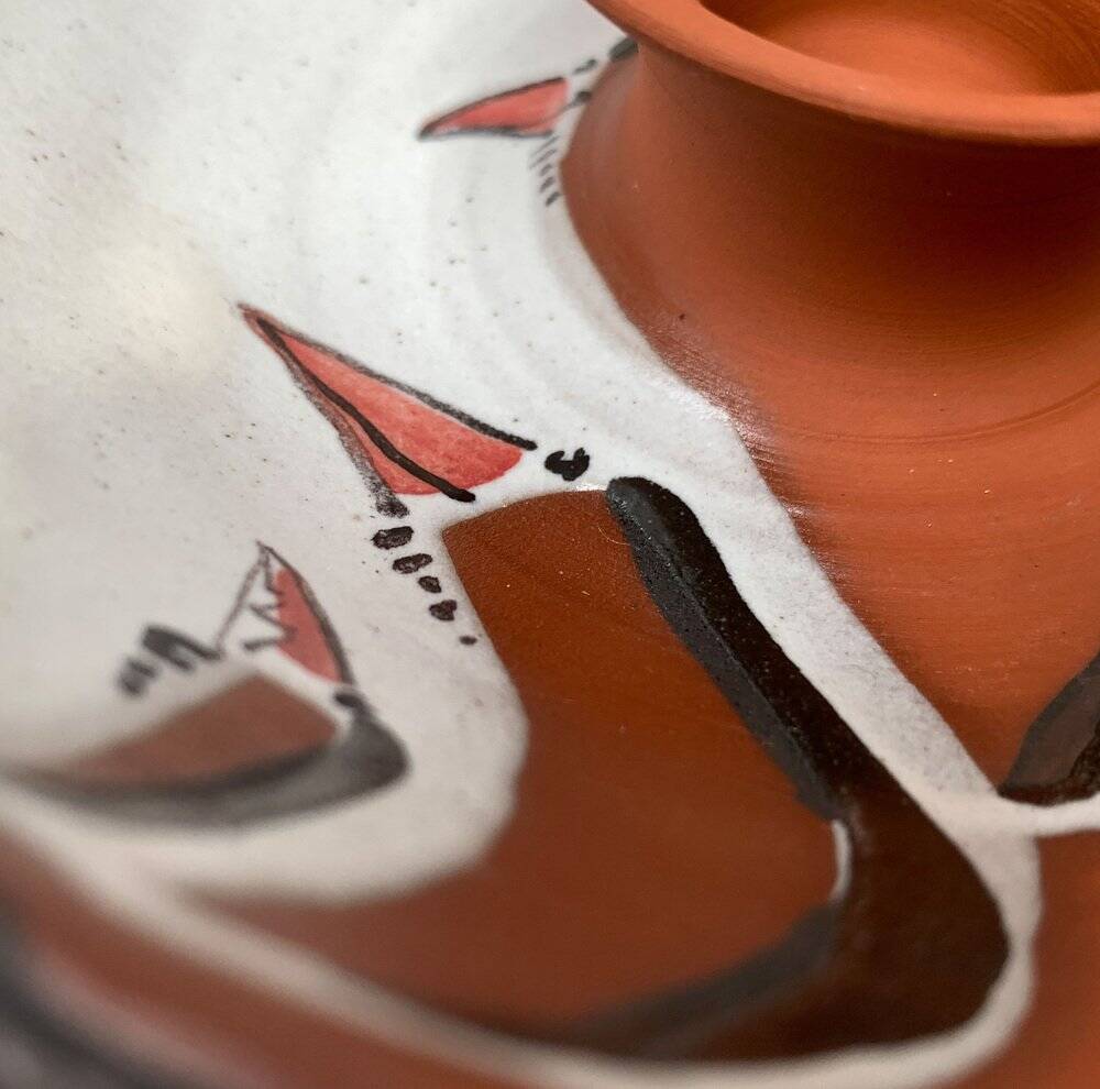 Workshop pottery candlestick from mid-century German with bird motif by Töpferei Bücking Börnsen, 1960s.