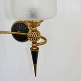 Mid-century brass wall lamp, 1950s, glass and brass, 2xE14