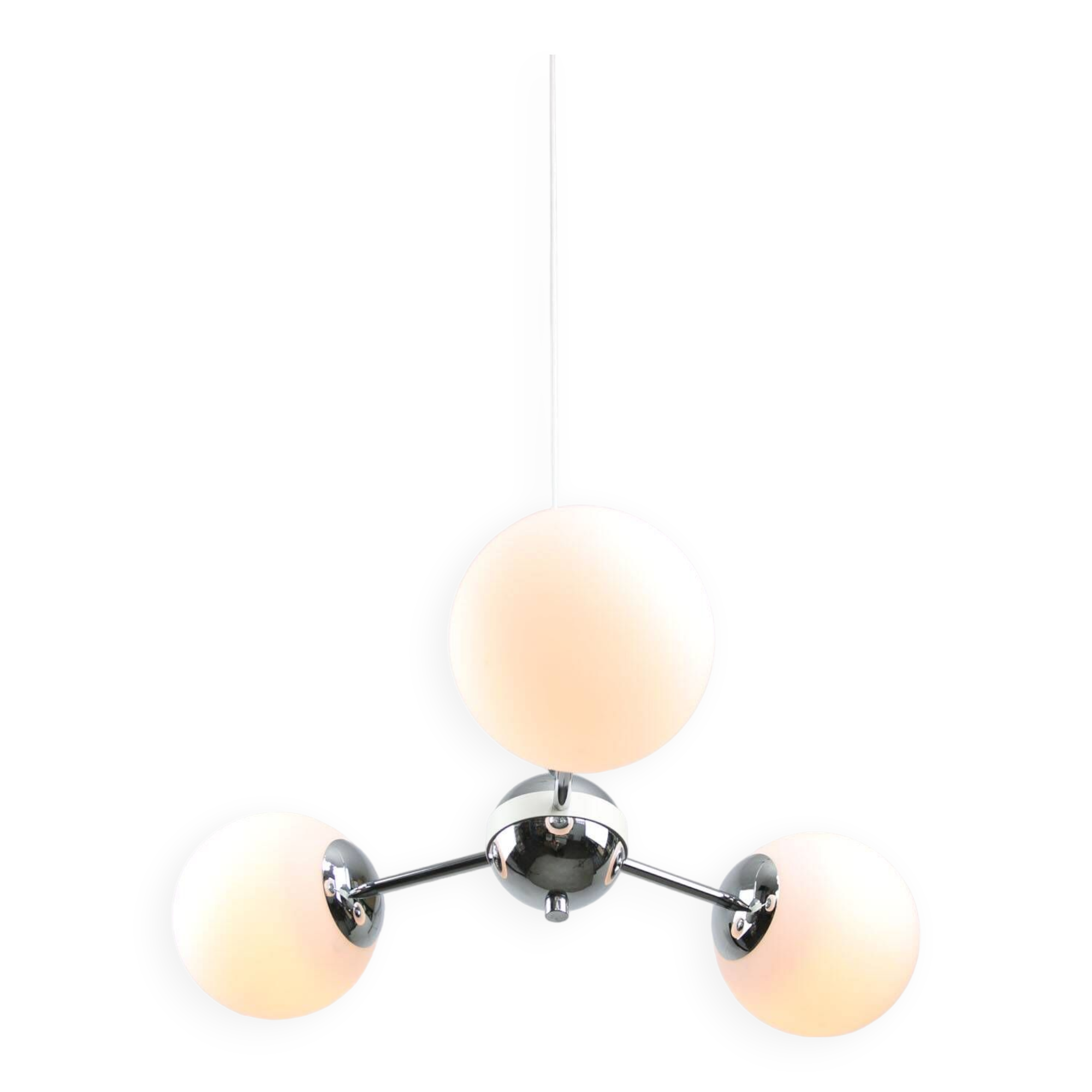 Vintage Italian Chrome and Opaline Sputnik Chandelier, 70s
