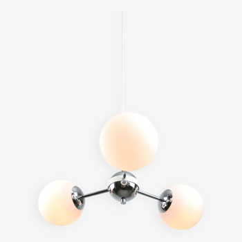 Vintage Italian Chrome and Opaline Sputnik Chandelier, 70s