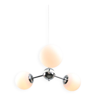 Vintage Italian Chrome and Opaline Sputnik Chandelier, 70s