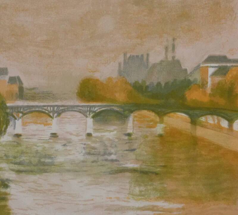 Paul COLLOMB: Paris, The Pont des Arts, signed original lithograph