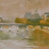 Paul COLLOMB: Paris, The Pont des Arts, signed original lithograph