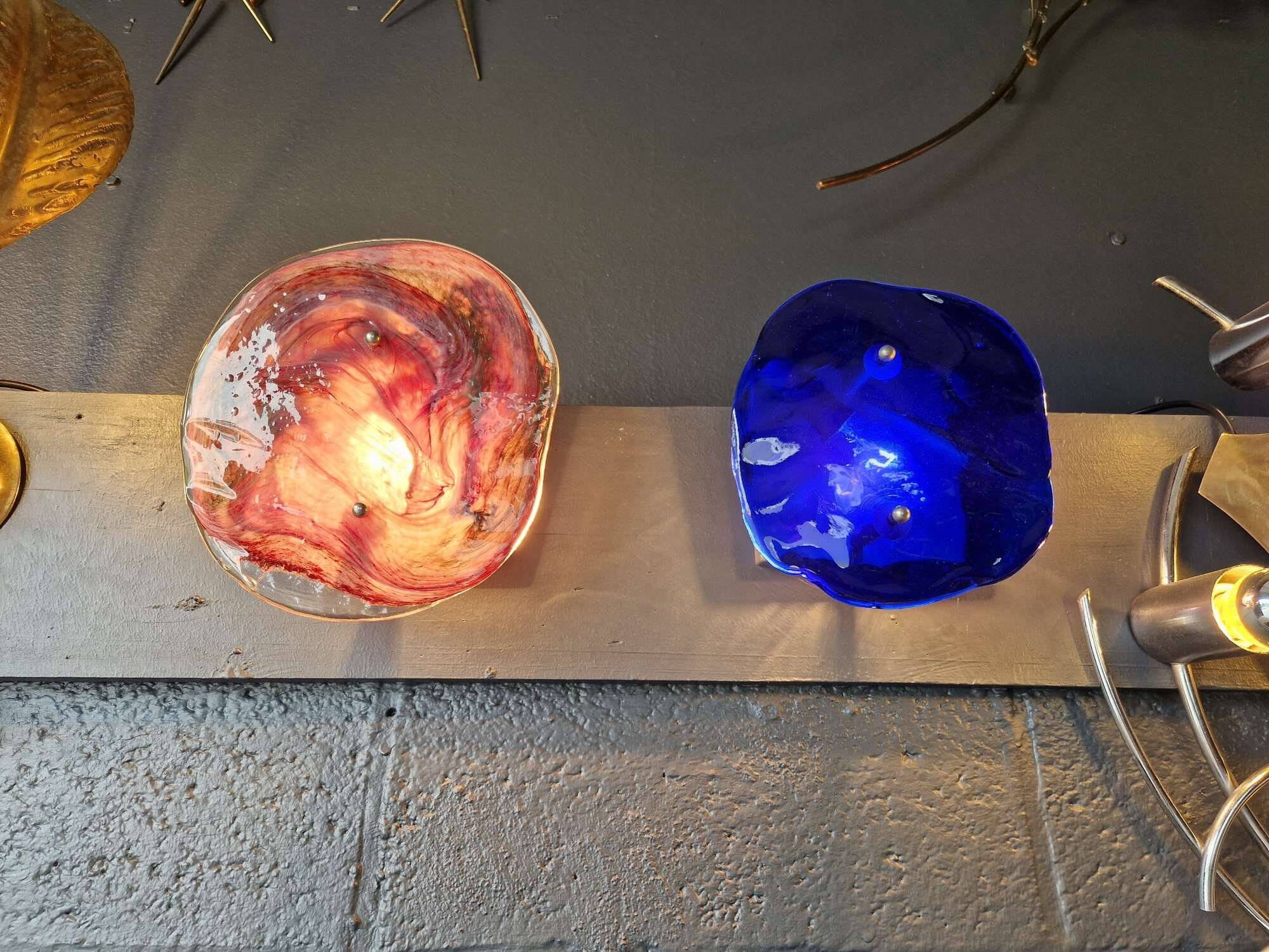 Applique murale en verre de Murano soufflé bleu, années 70