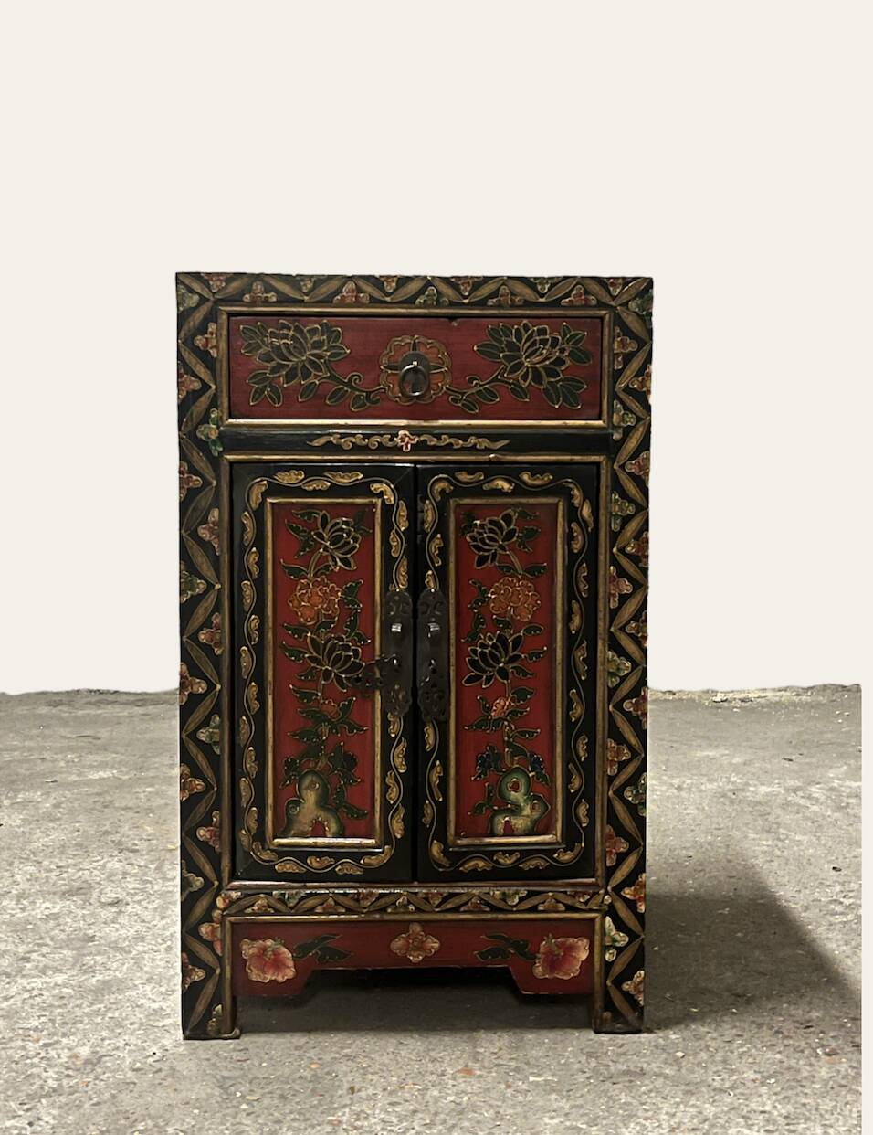 Small vintage Chinese hand painted cabinet / chest of drawers