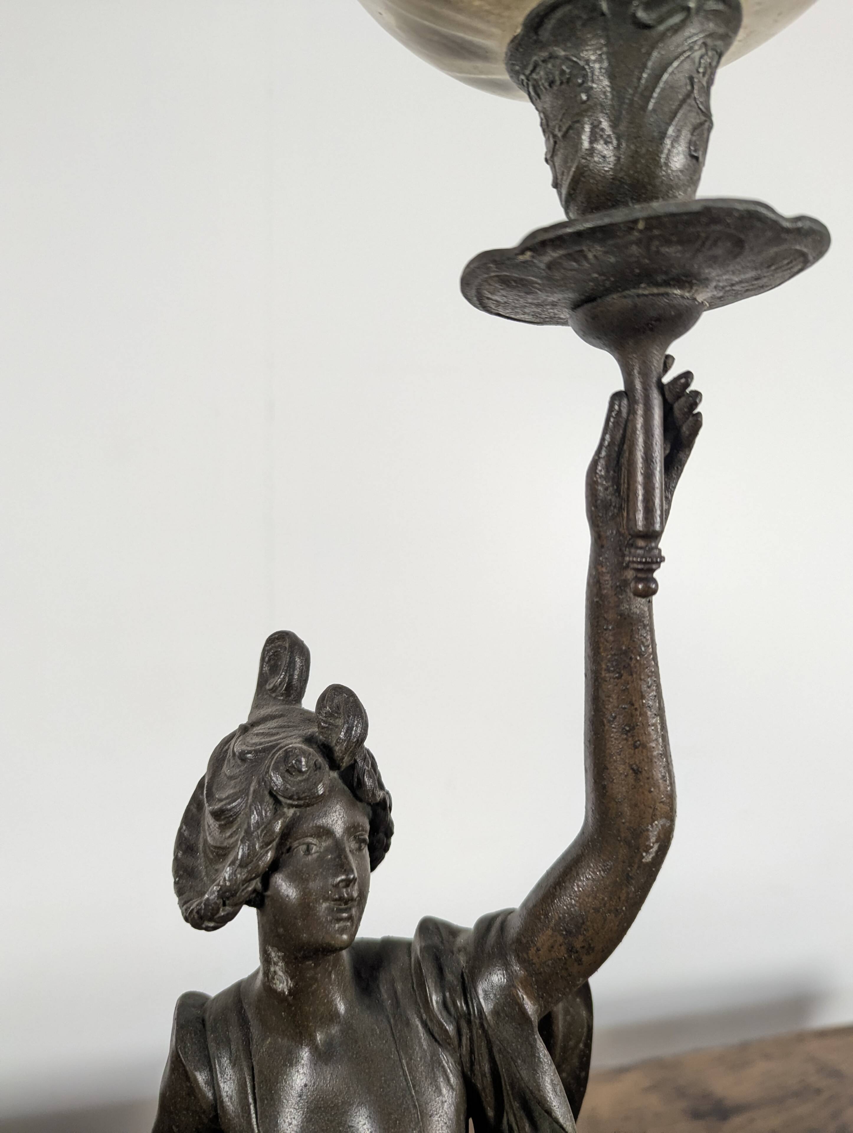 Pair of Art Nouveau oil lamps in cast iron