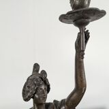 Pair of Art Nouveau oil lamps in cast iron