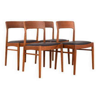 Chaises de Salle à Manger en Teck et Cuir par Henning Kjærnulf pour Korup Stolefabrik, Danemark, 1960s, Set de 4