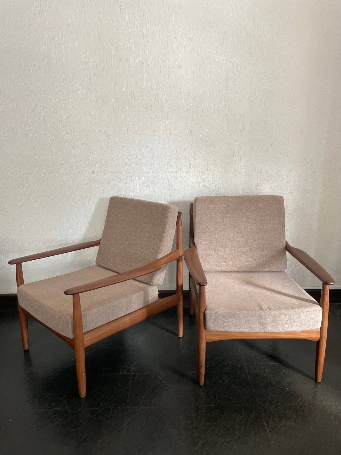 Vintage Scandinavian teak lounge — 3-seater sofa and two armchairs.