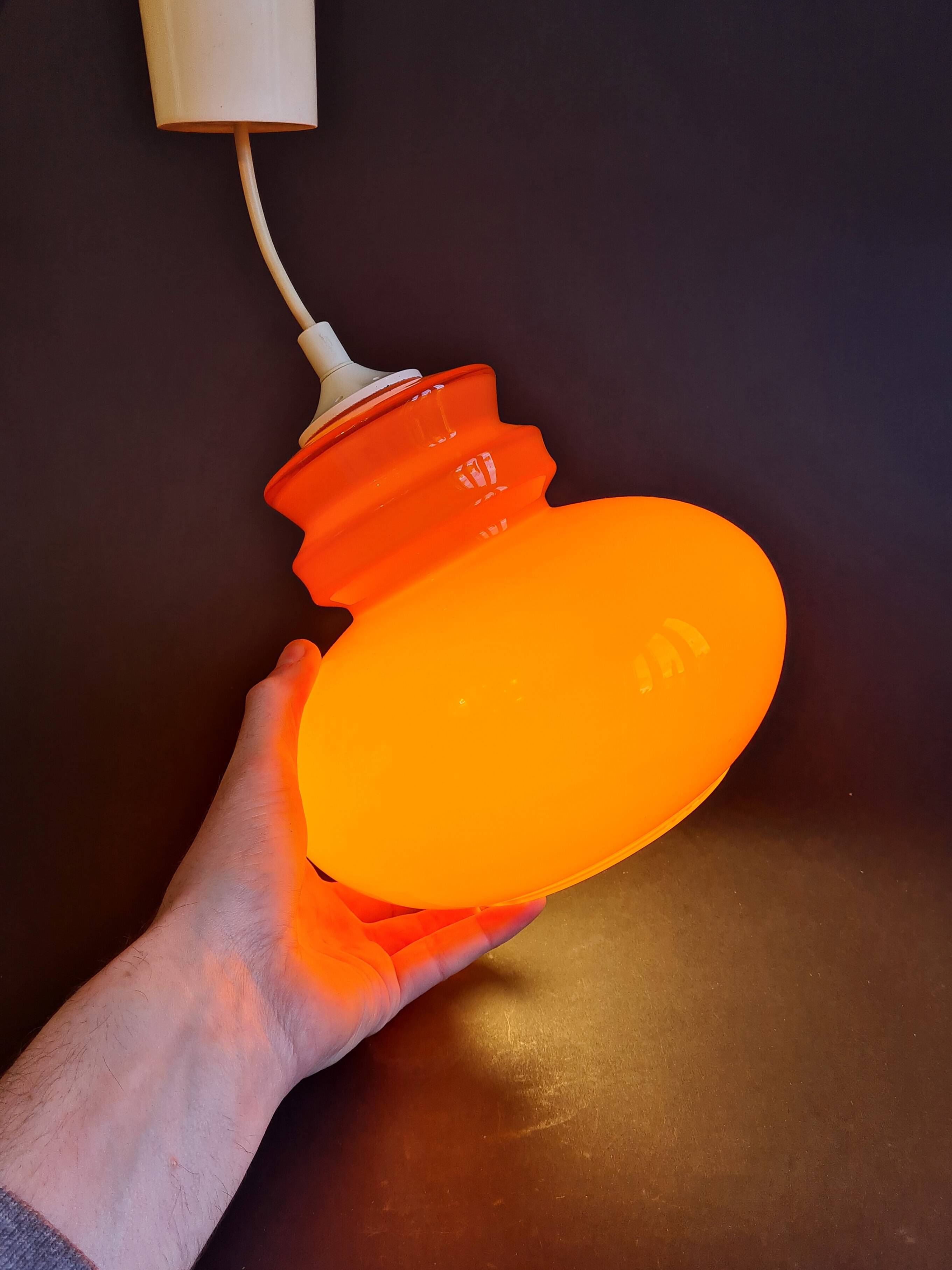 Vintage sixties orange glass pendant light