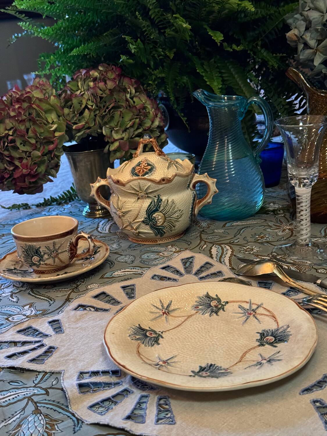 Wasmuel barbotine coffee and dessert plate service, late 19th century (19th century)