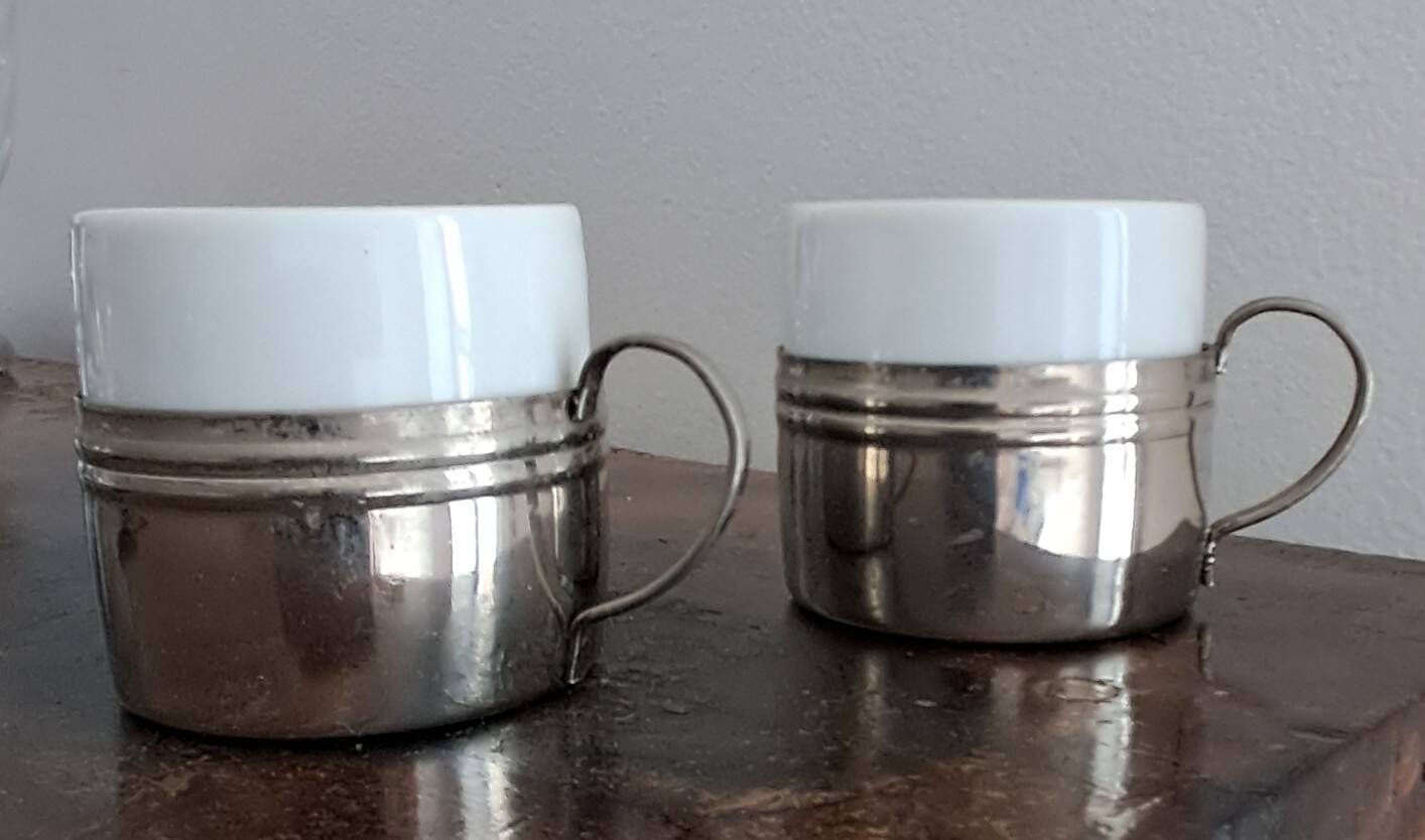 Vintage espresso cups. Porcelain and removable metal stand.