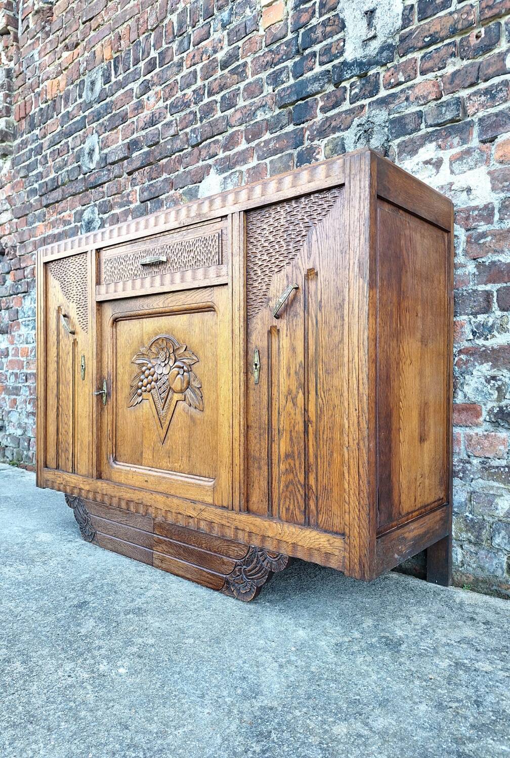 Art Deco buffet with marble top, antique china cabinet.
