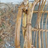 4 armchairs and a coffee table made of rattan and bamboo wood, vintage.