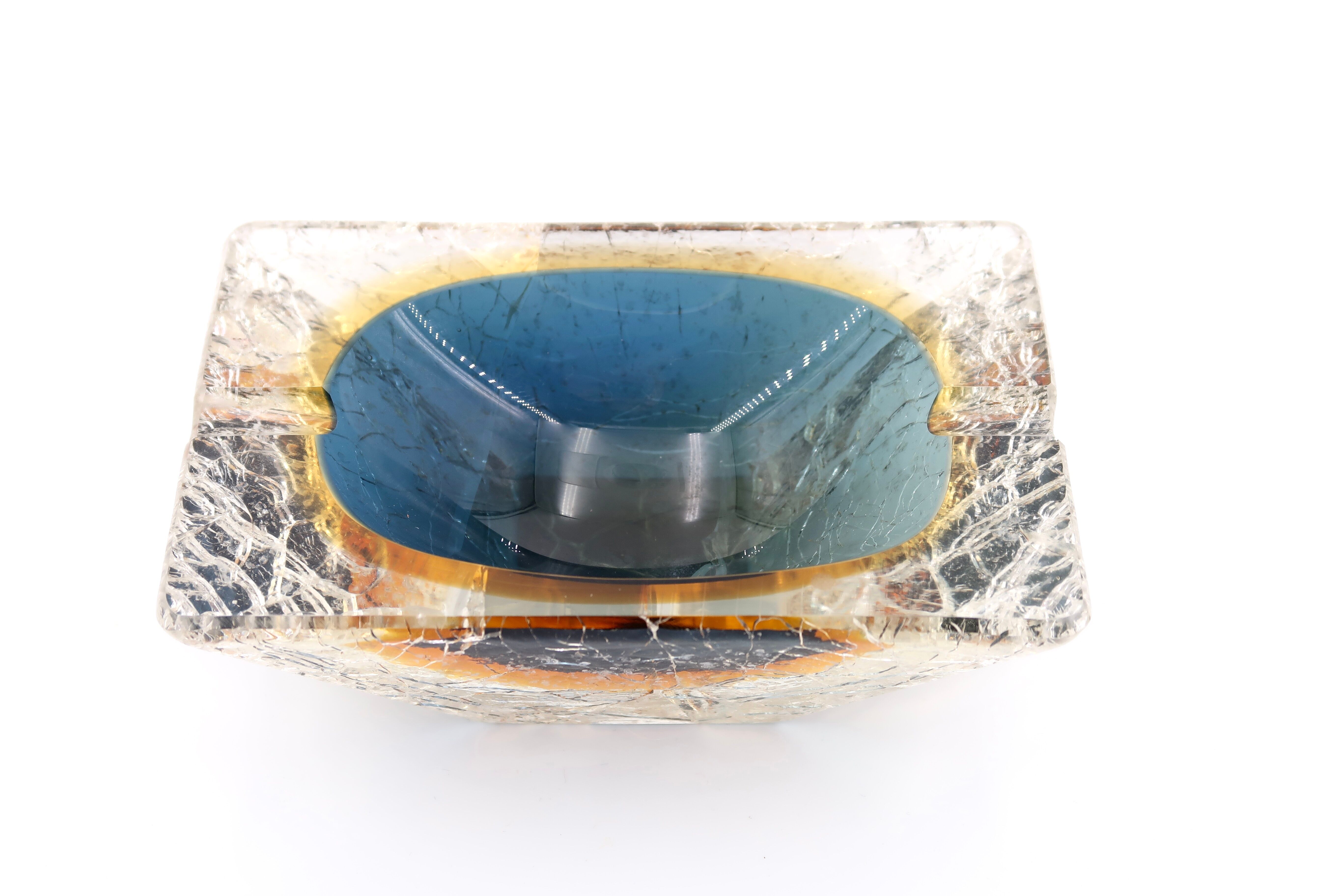 Cendrier en verre craquelé de Murano, Italie années 70